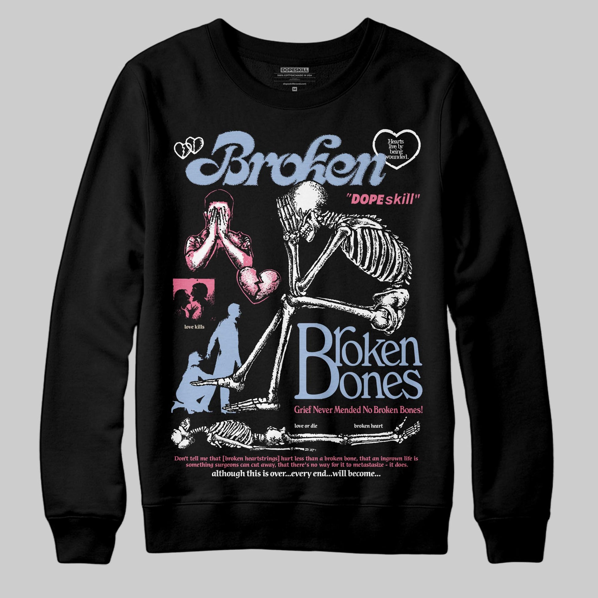 Jordan 3 GS “Denim/Pink Glow” DopeSkill Sweatshirt Broken Bones Graphic Streetwear - Black