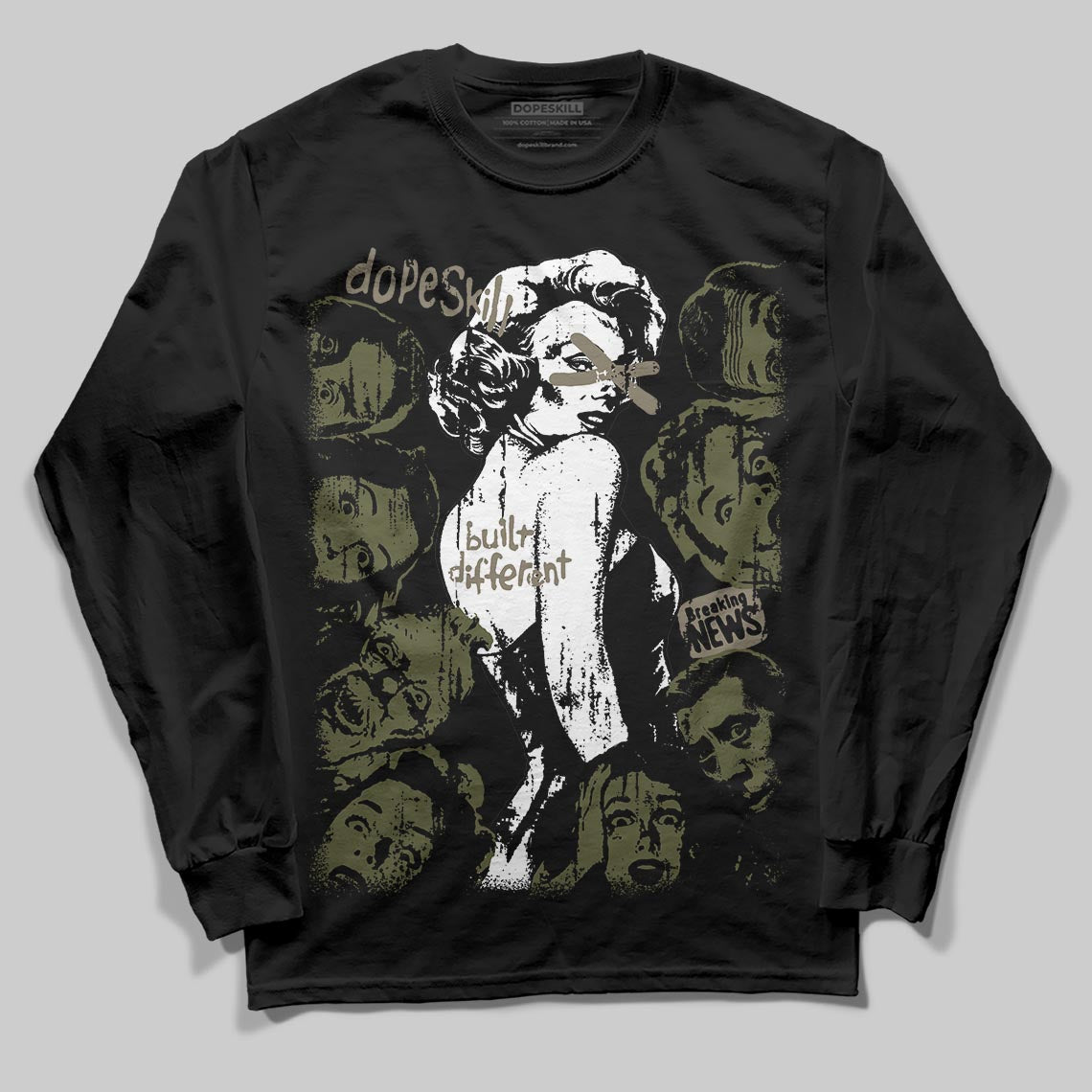 Jordan 3 “Medium Olive” aka “Family Affair” DopeSkill Long Sleeve T-Shirt Built Different Graphic Streetwear - Black
