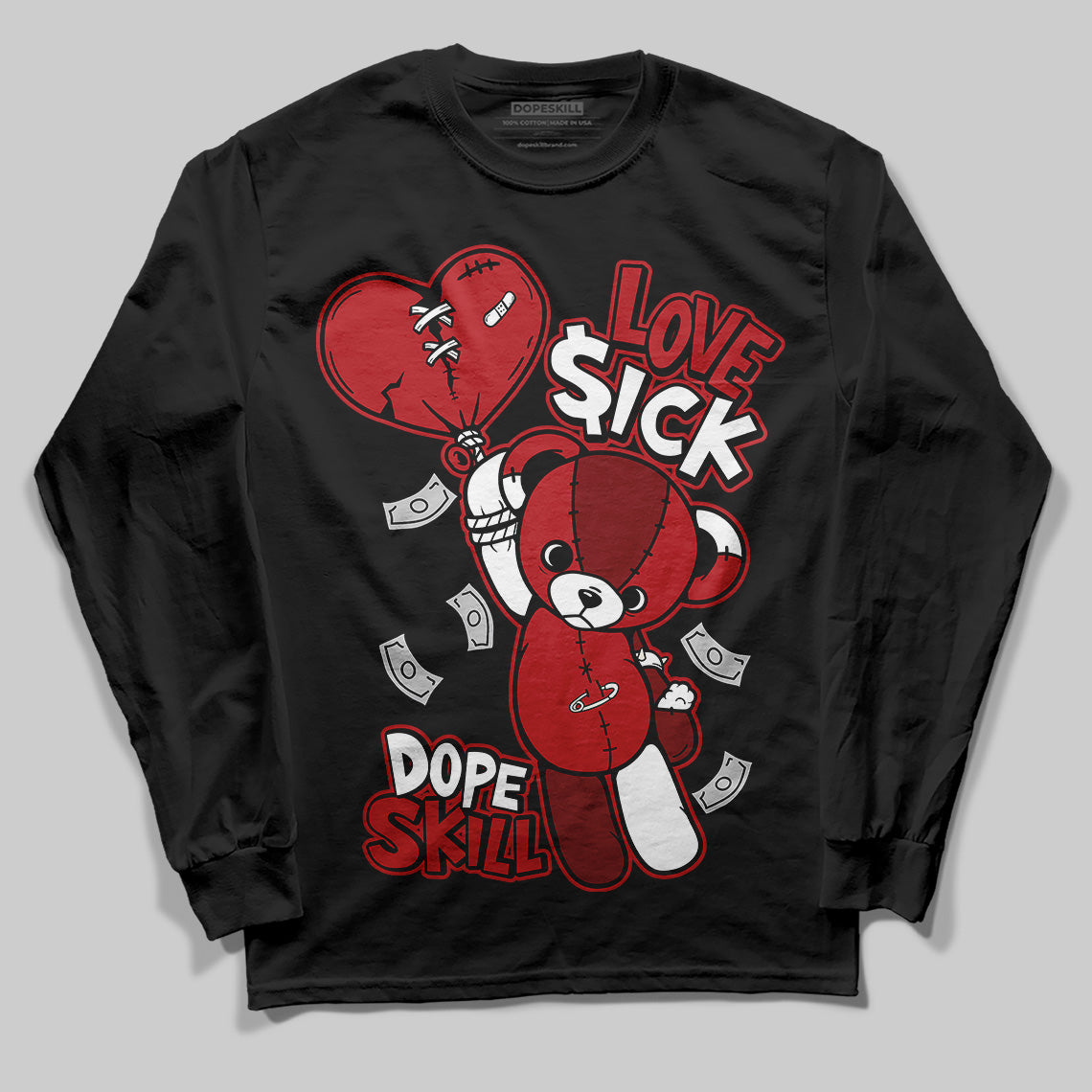 Jordan 12 Retro Flu Game (2025) DopeSkill Long Sleeve T-Shirt Love Sick Graphic Streetwear - Black