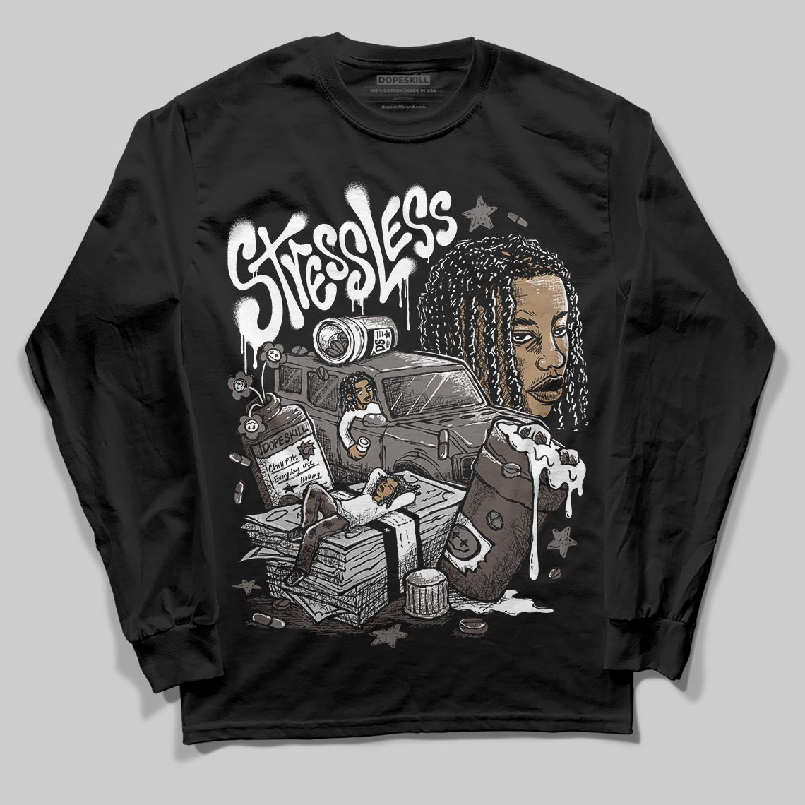 Jordan 4 Retro Cave Stone DopeSkill Long Sleeve T-Shirt Stressless Graphic Streetwear - Black