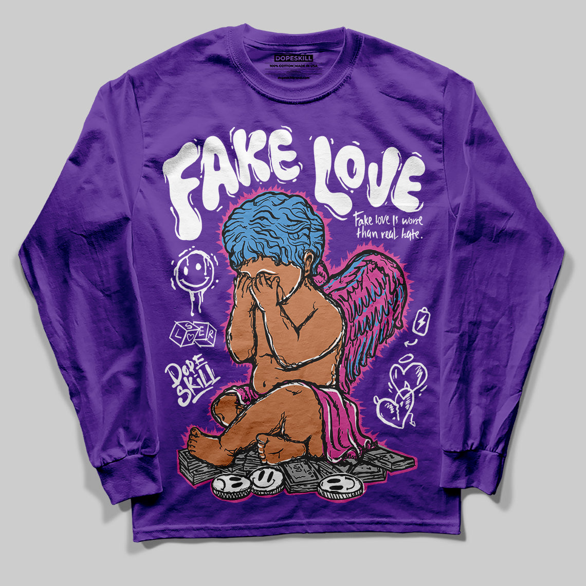 PURPLE Sneakers DopeSkill Purple Long Sleeve T-Shirt False Love Graphic Streetwear