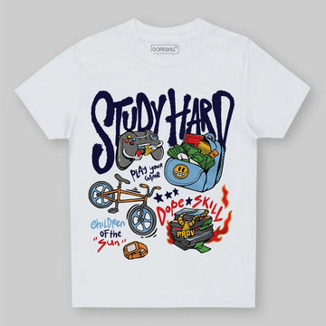 University Blue Sneakers DopeSkill Toddler Kids T-shirt Study Hard Graphic Streetwear - White