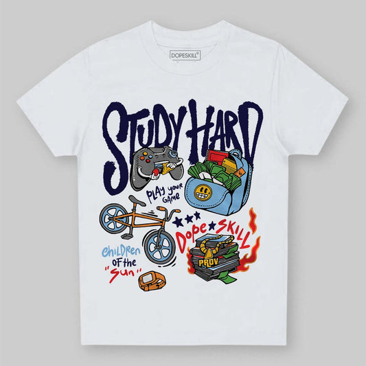 University Blue Sneakers DopeSkill Toddler Kids T-shirt Study Hard Graphic Streetwear - White