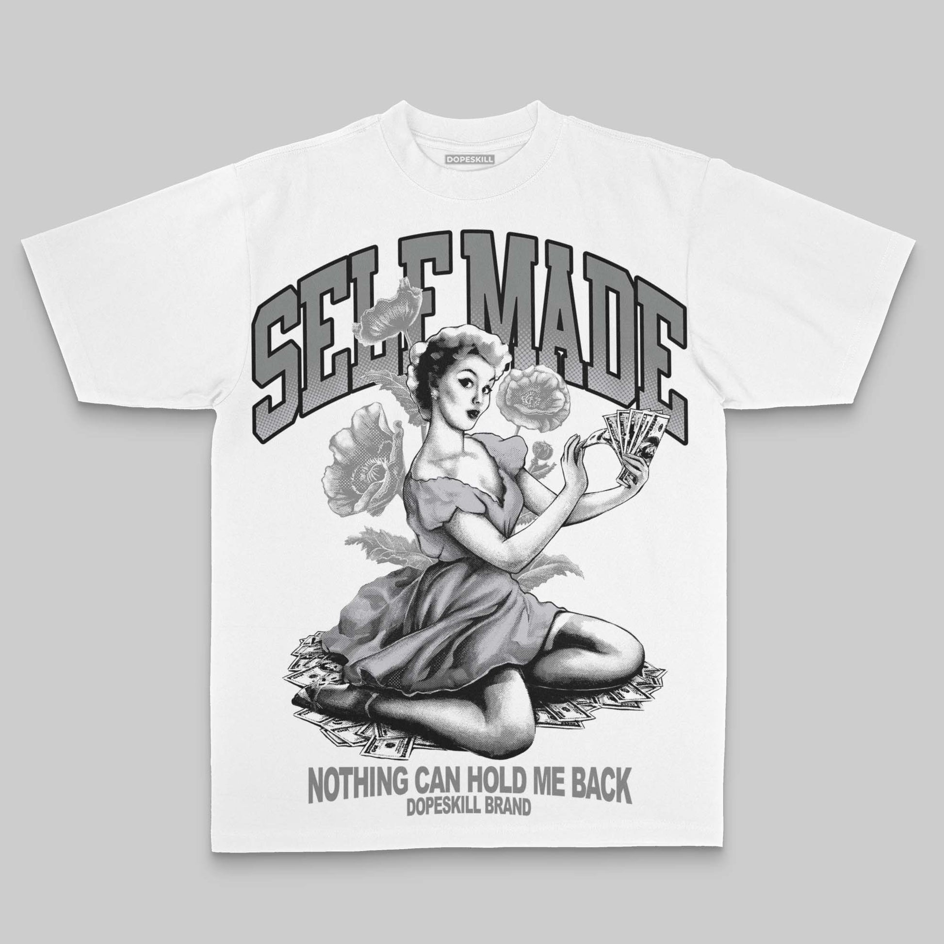 Grey Oversize Print Self Made DopeSkill Graphic Premium T-shirt Streetwear - White