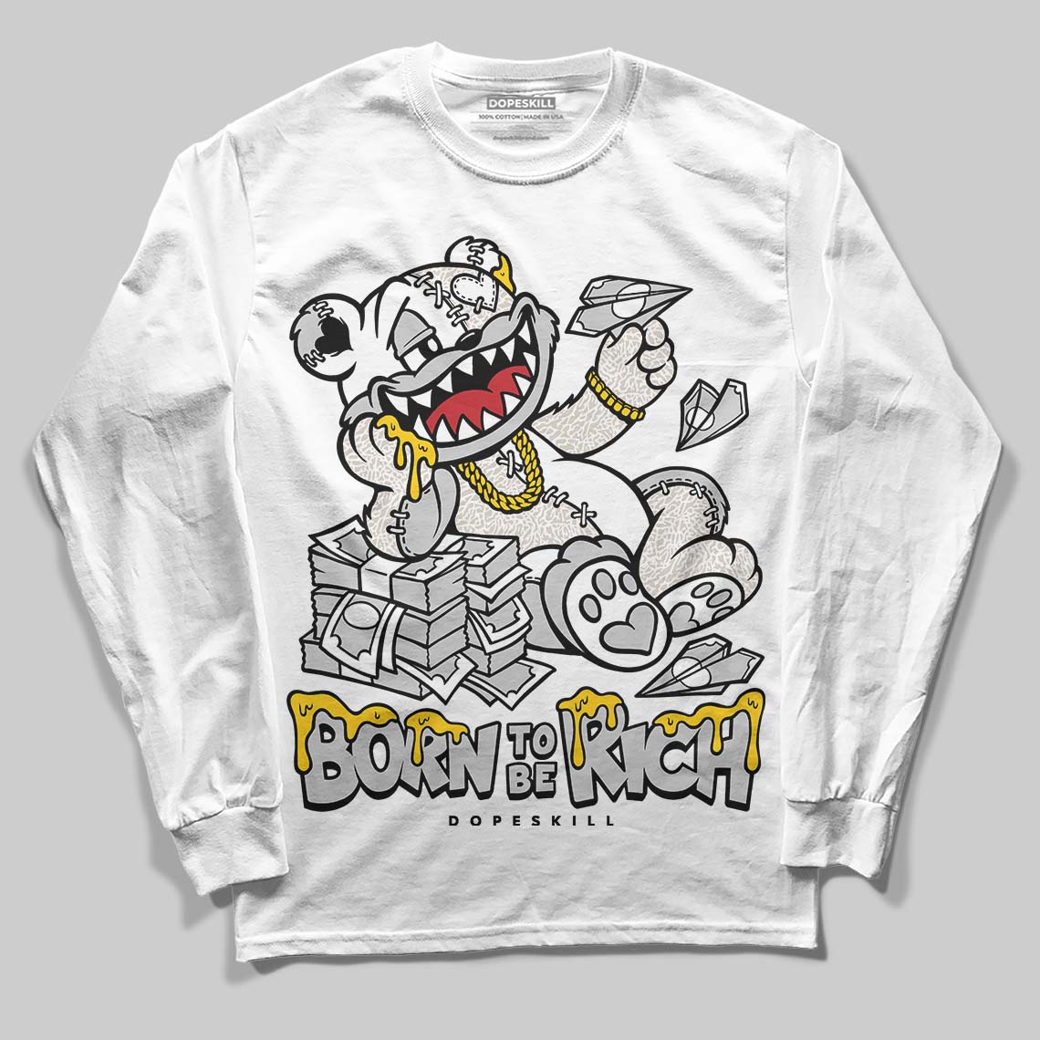Jordan 3 Retro Pure Money DopeSkill Long Sleeve T-Shirt Born To Be Rich Graphic Streetwear - White