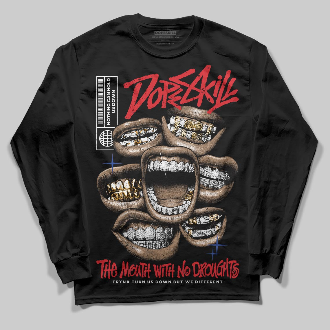 Jordan 3 “Seoul 2.0” DopeSkill Long Sleeve T-Shirt The Mouth With No Droughts Graphic Streetwear - Black