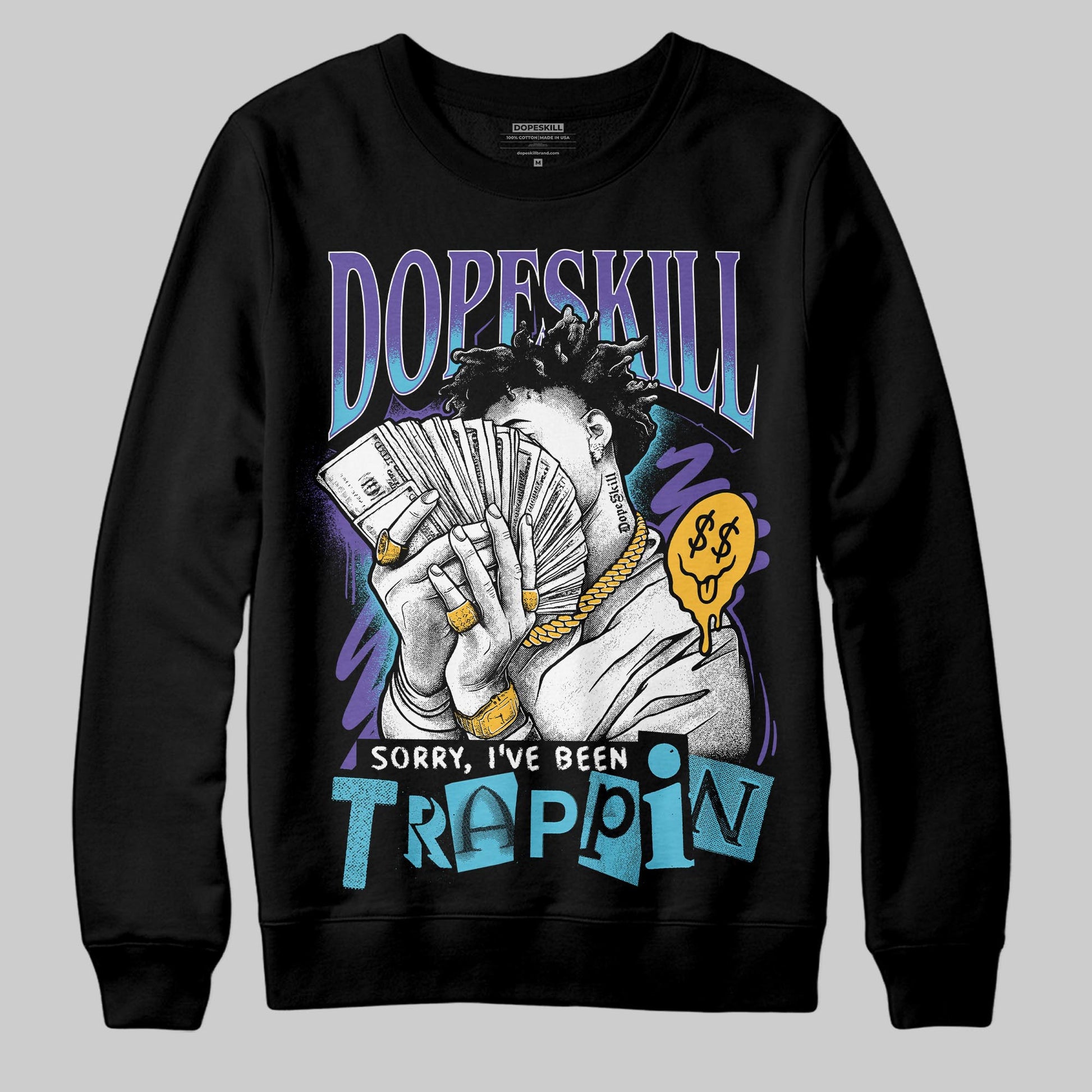 Jordan 8 Retro 'Aqua' 2025 DopeSkill Sweatshirt Sorry I've Been Trappin Graphic Streetwear - black