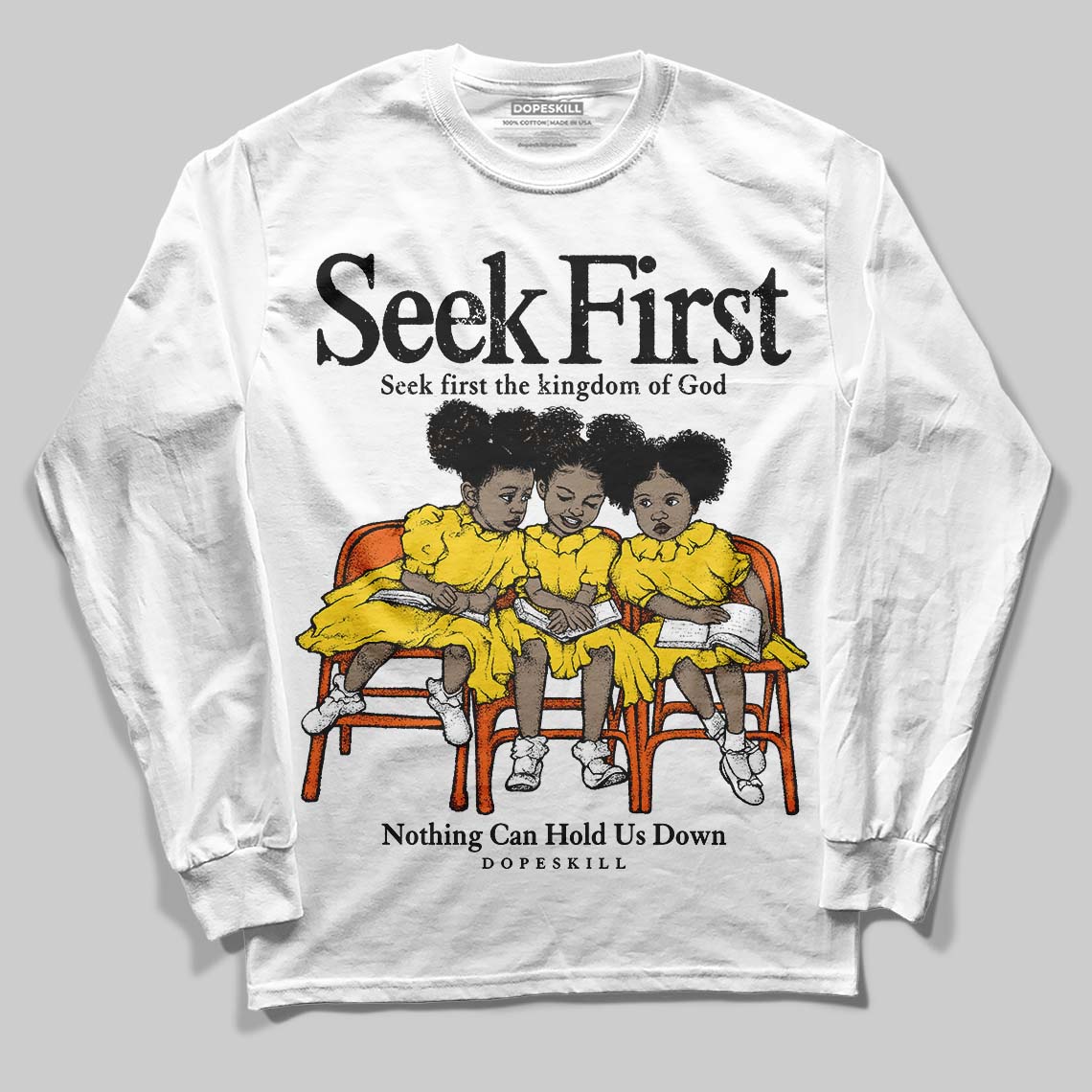 Jordan 4 Thunder DopeSkill Long Sleeve T-Shirt New Seek First Graphic Streetwear - White