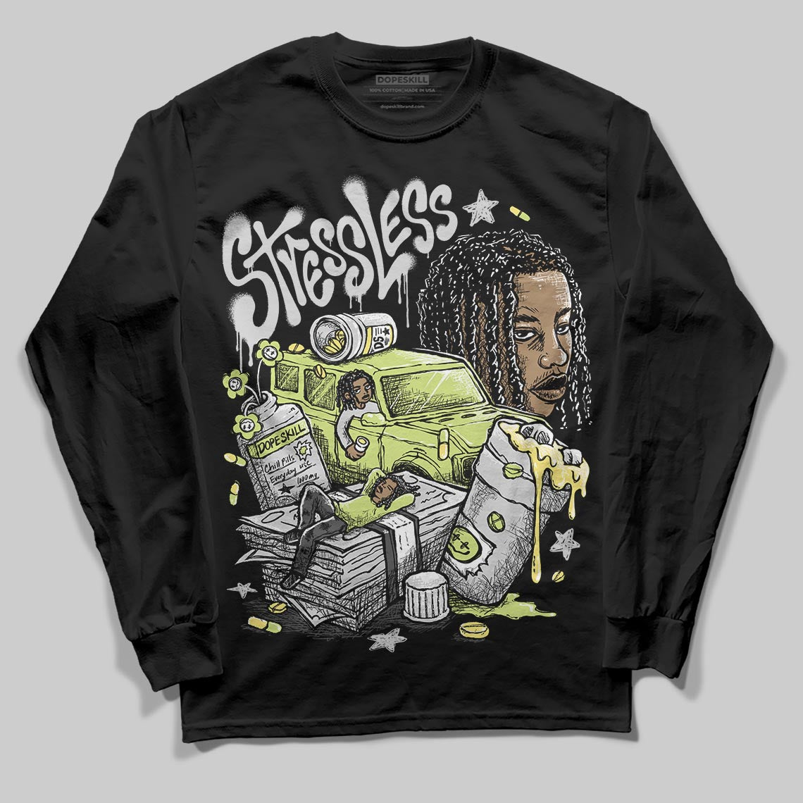 Jordan 4 GS “Light Lemon Twist” DopeSkill Long Sleeve T-Shirt Stressless Graphic Streetwear - Black