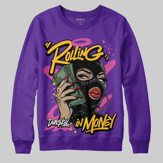 PURPLE Sneakers DopeSkill Sweatshirt Rolling in Money Graphic Streetwear - Purple