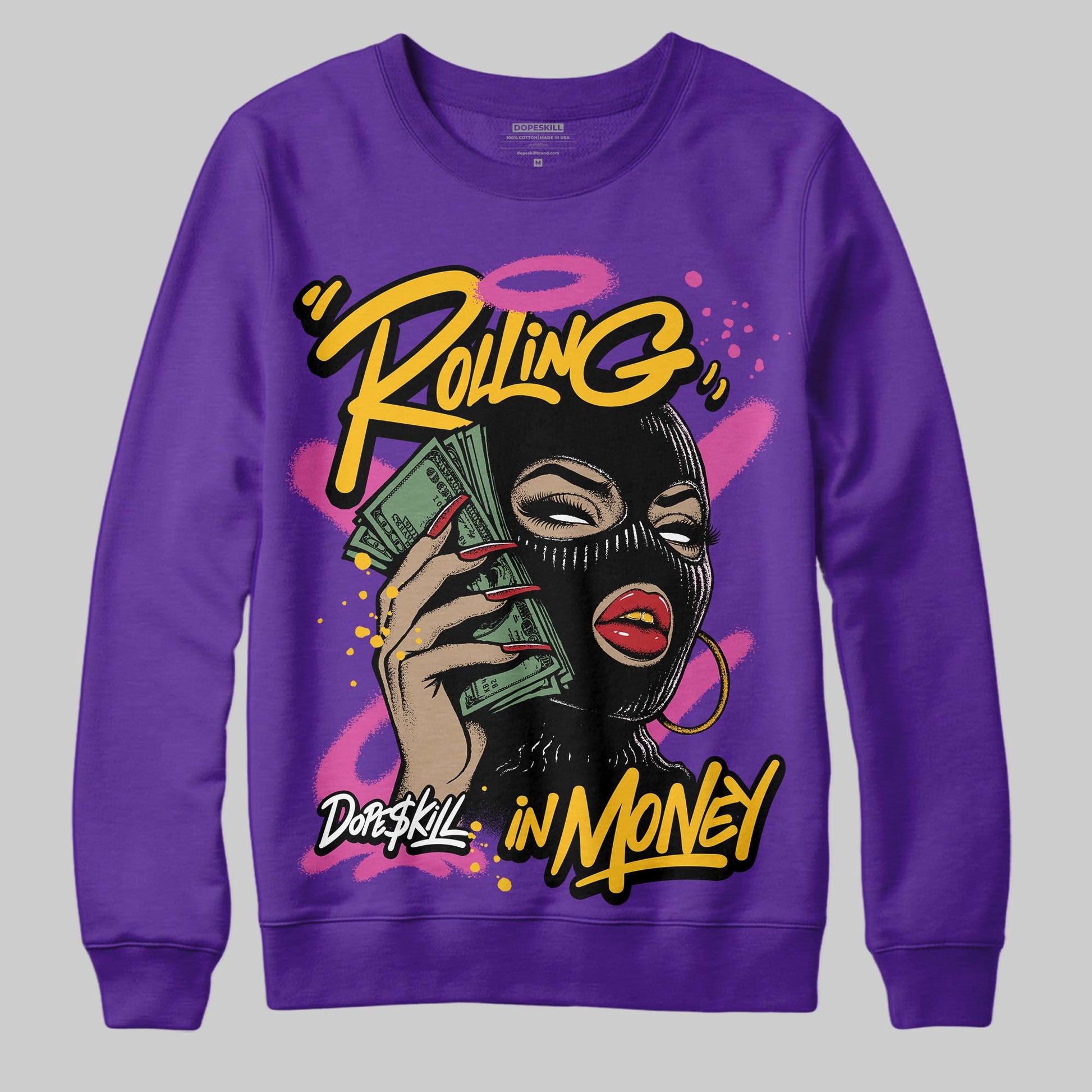 PURPLE Sneakers DopeSkill Sweatshirt Rolling in Money Graphic Streetwear - Purple