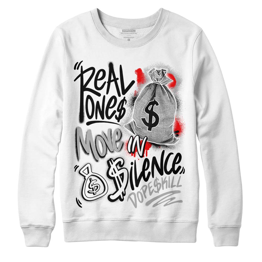 Jordan 1 Low OG “Shadow” DopeSkill Sweatshirt Real Ones Move In Silence Graphic Streetwear - White