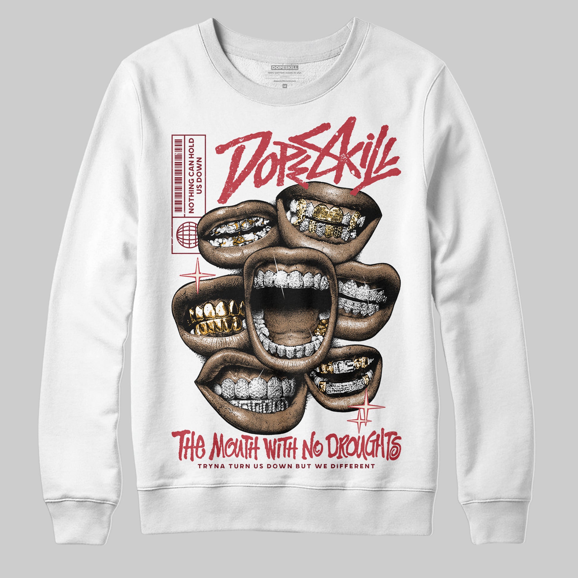 Jordan 4 “Sierra Red" DopeSkill Sweatshirt The Mouth With No Droughts Graphic Streetwear - White
