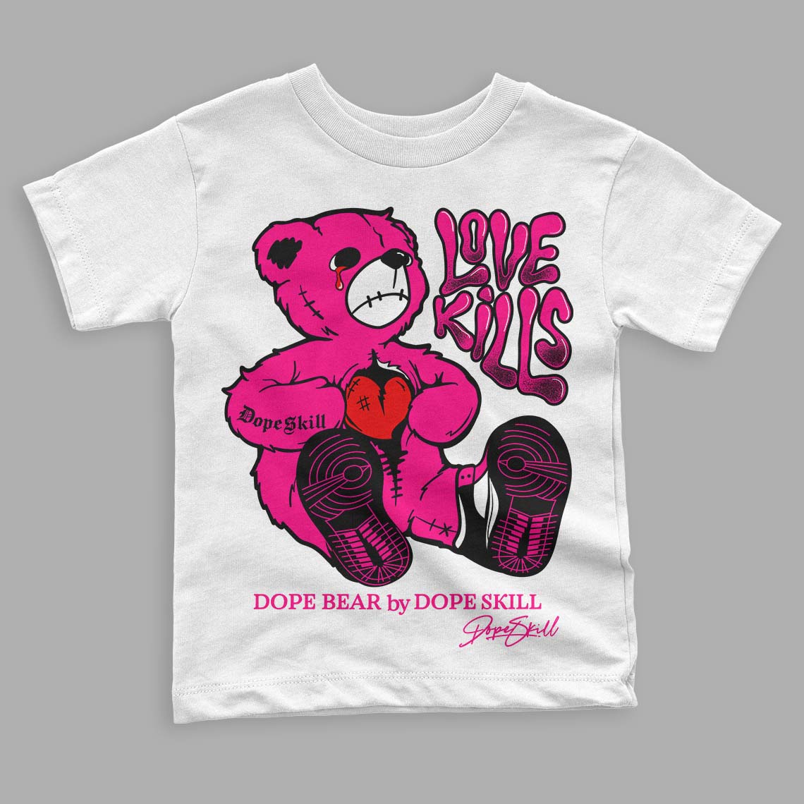 Jordan 1 Low GS “Fierce Pink” Dopeskill Toddler Kids T-shirt Love Kills Graphic Streetwear - White