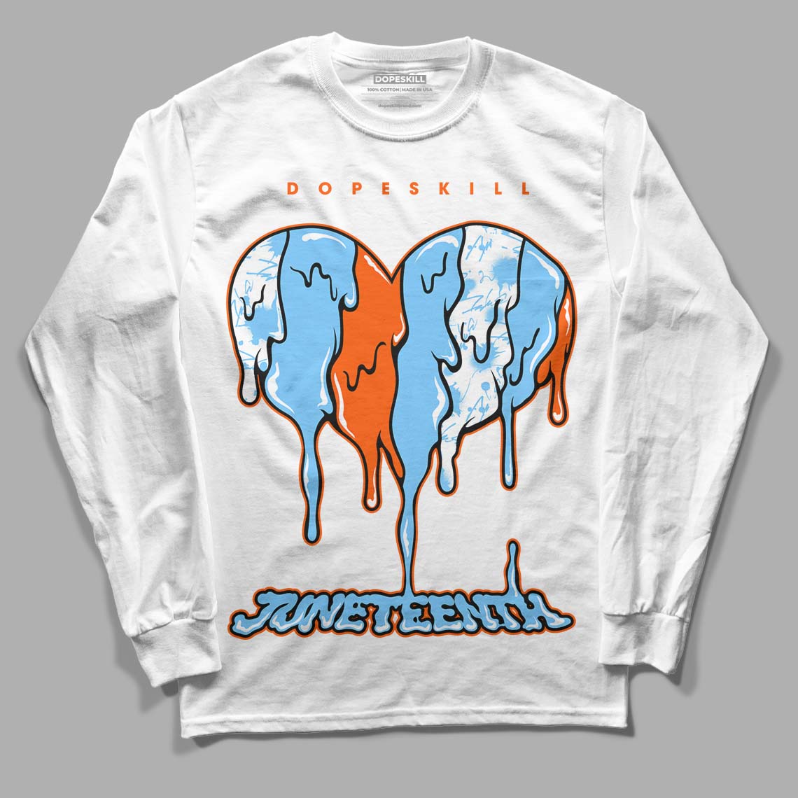 Dunk Low Futura University Blue DopeSkill Long Sleeve T-Shirt Juneteenth Heart Graphic Streetwear - White