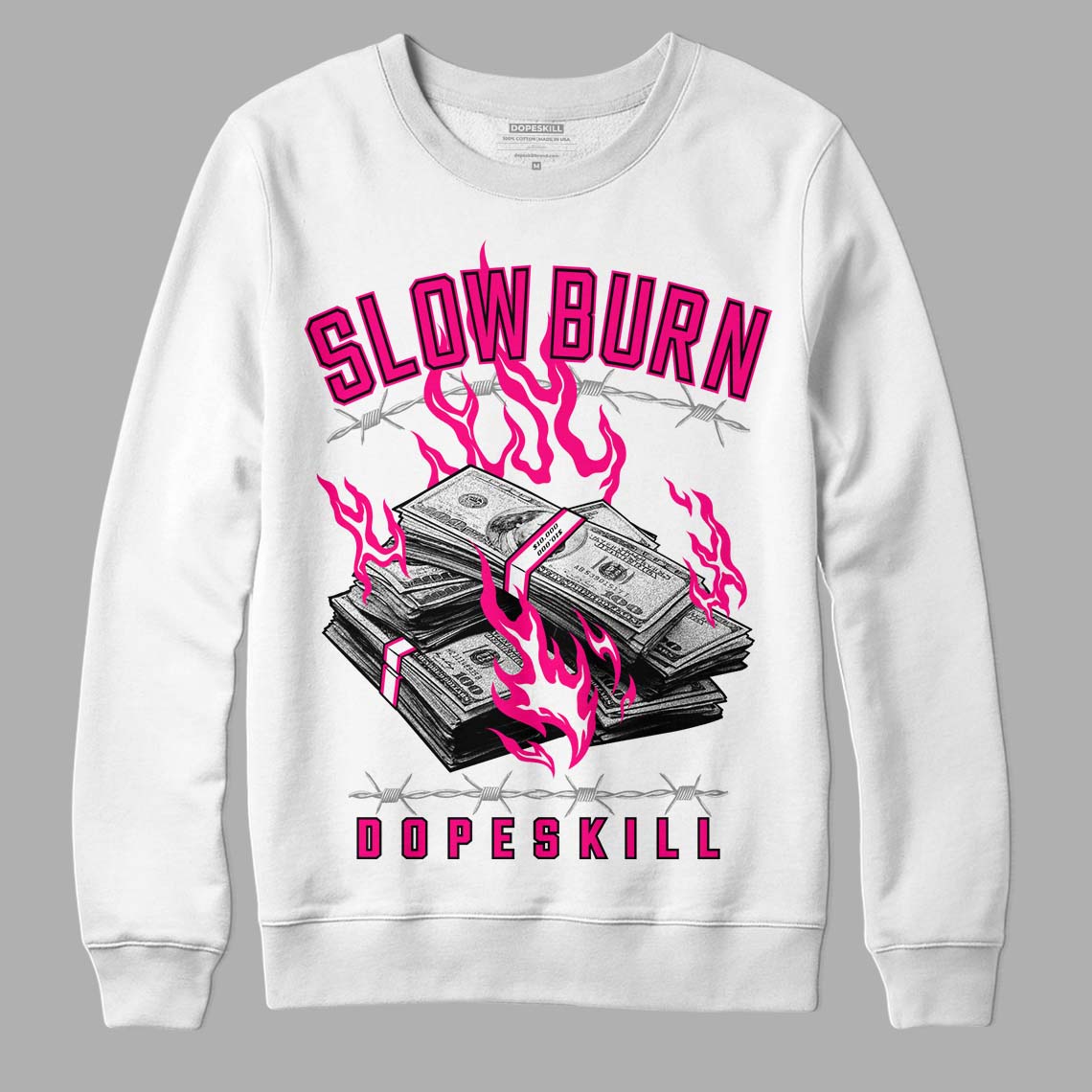 Jordan 1 Low GS “Fierce Pink” Dopeskill Sweatshirt Slow Burn Graphic Streetwear - White