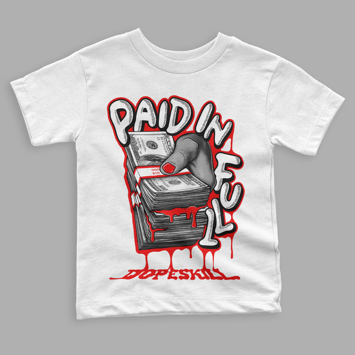 Jordan 11 Retro Cherry DopeSkill Toddler Kids T-shirt Paid In Full Graphic Streetwear - White 