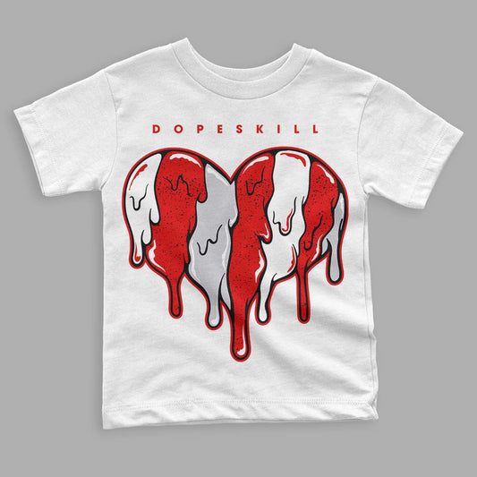 Jordan 4 Retro Red Cement DopeSkill Toddler Kids T-shirt Slime Drip Heart Graphic Streetwear - White