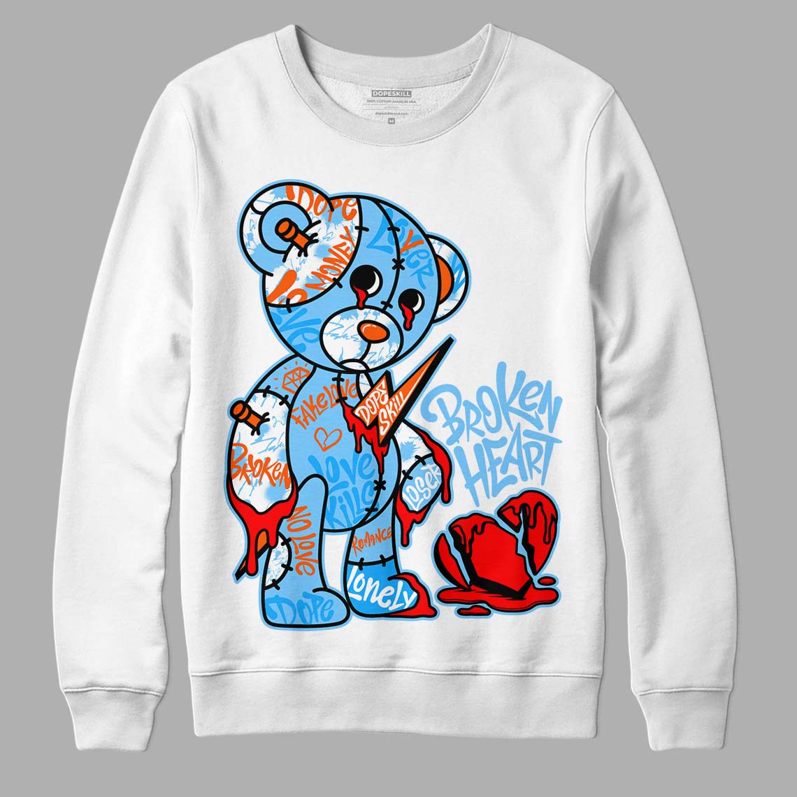 Dunk Low Futura University Blue DopeSkill Sweatshirt Broken Heart Graphic Streetwear - White