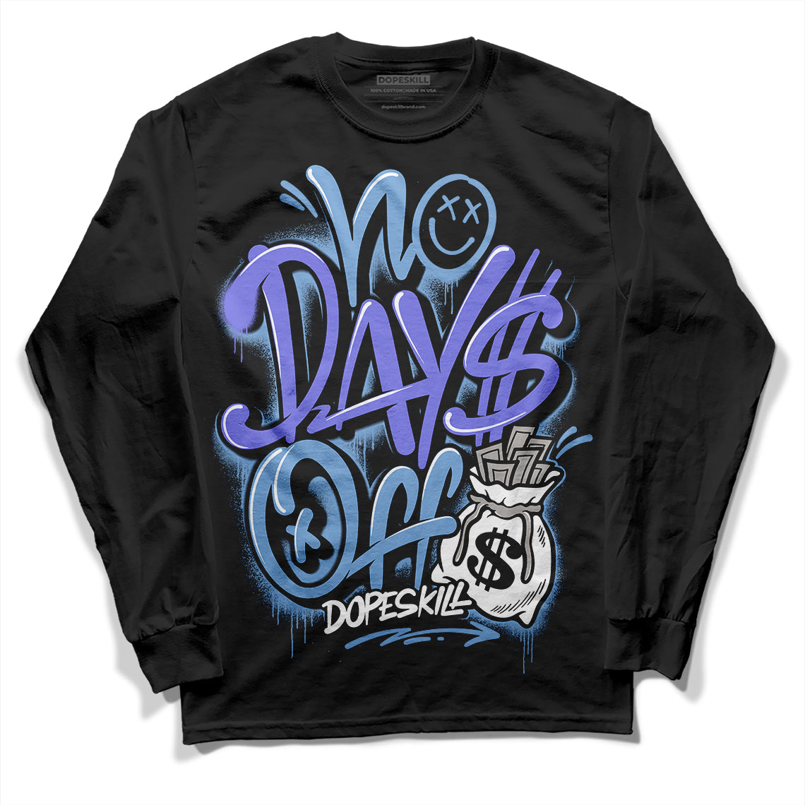 University Blue Sneakers DopeSkill Long Sleeve T-Shirt No Days Off Graphic Streetwear - Black