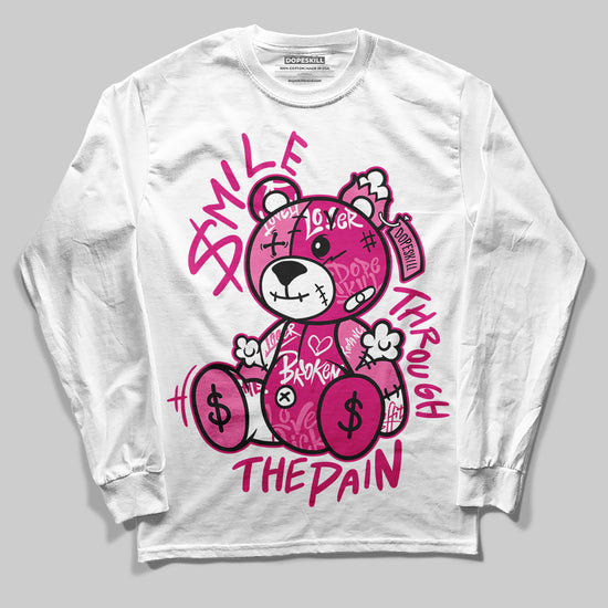 Rick Owens Pink Leather Low Sneakers DopeSkill Long Sleeve T-Shirt Smile Through The Pain Graphic Streetwear - White