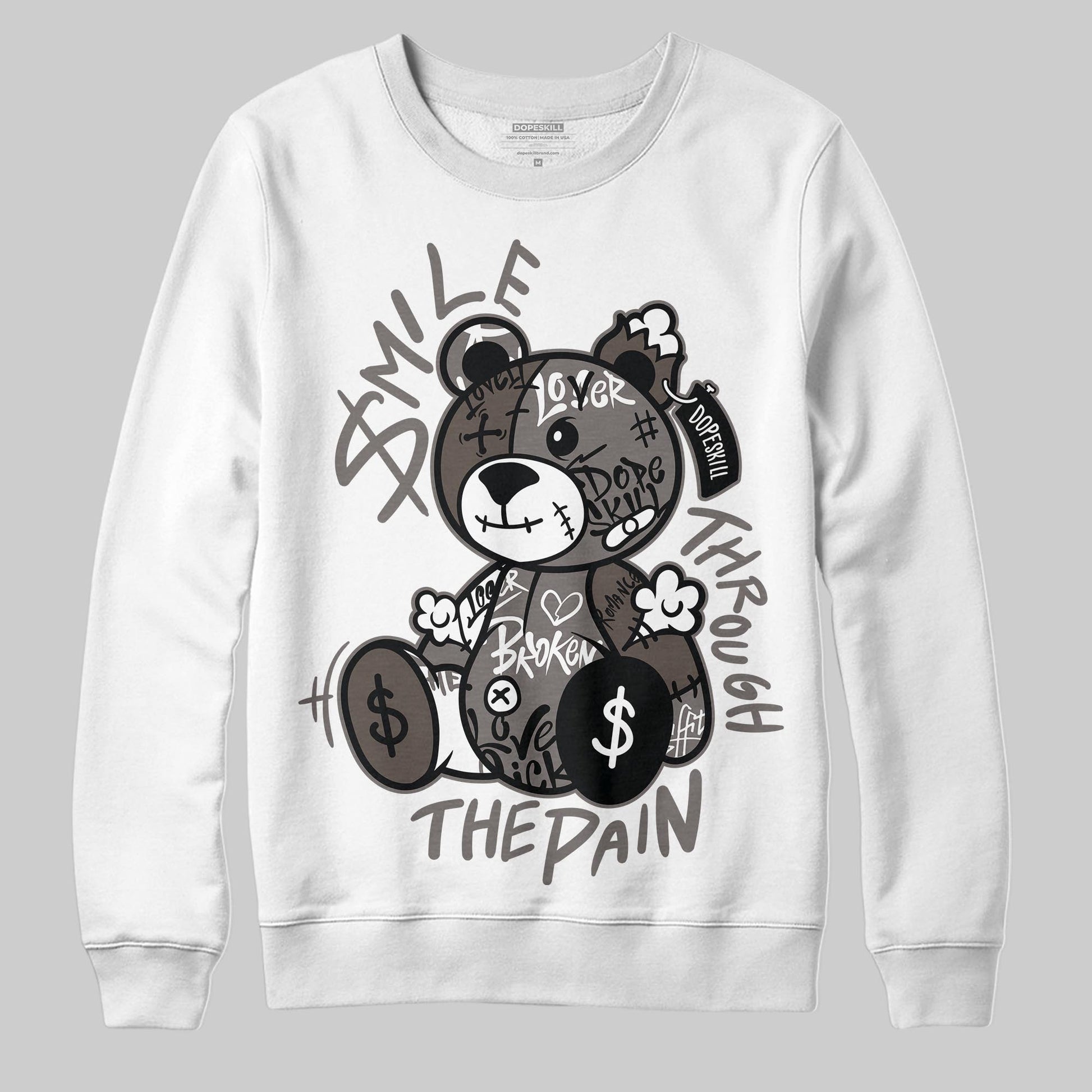 Jordan 4 Retro Cave Stone DopeSkill Sweatshirt Smile Through The Pain Graphic Streetwear - White