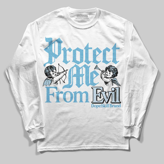 Jordan 4 Denim “Worn Blue” DopeSkill Long Sleeve T-Shirt Protect Me From Evil Graphic Streetwear - White