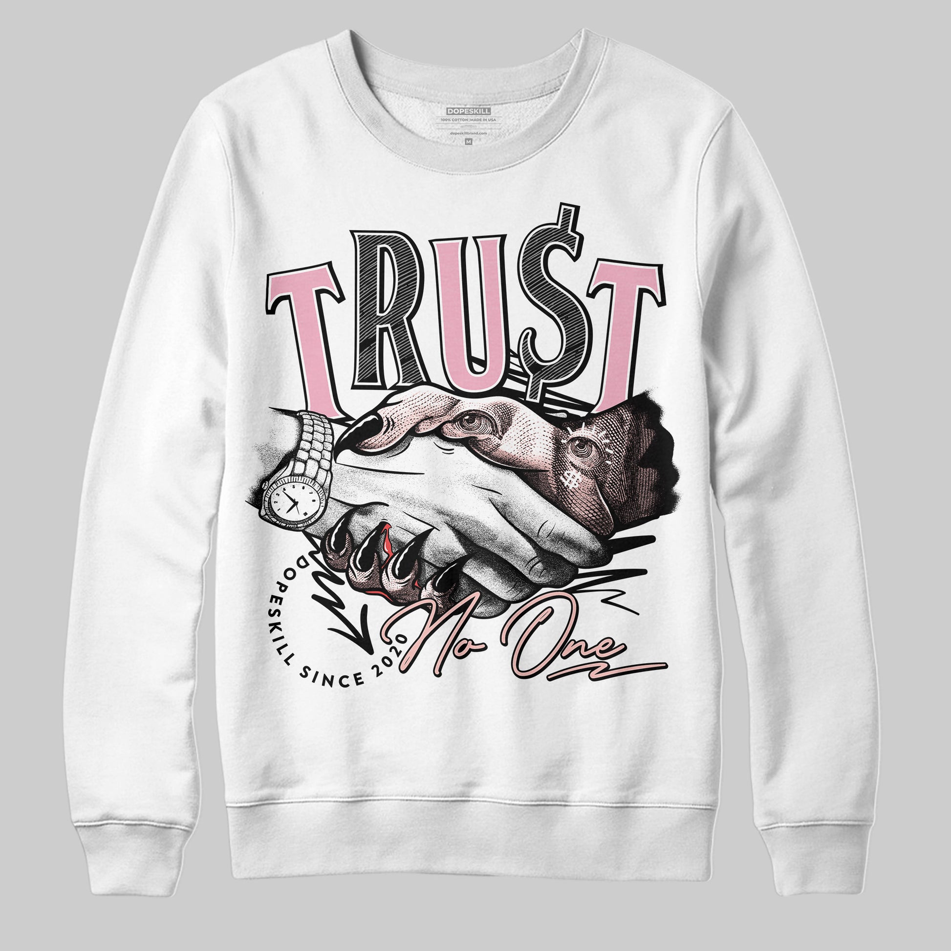 AMIRI White & Pink Stars Court Sneakers DopeSkill Sweatshirt Trust No One Graphic Streetwear - White