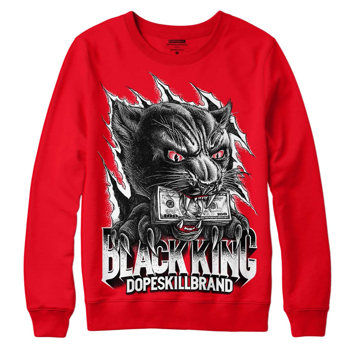 Jordan 4 Red Thunder DopeSkill Red Sweatshirt Black King Graphic Streetwear