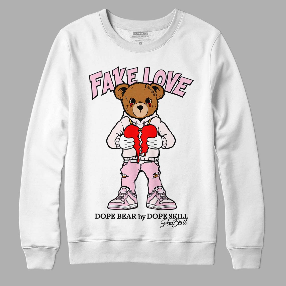 Dunk Low LX Pink Foam DopeSkill Sweatshirt Fake Love Graphic Streetwear - White