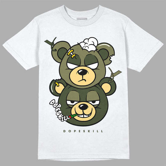 Jordan 4 Retro SE Craft Medium Olive DopeSkill T-Shirt New Double Bear Graphic Streetwear - White