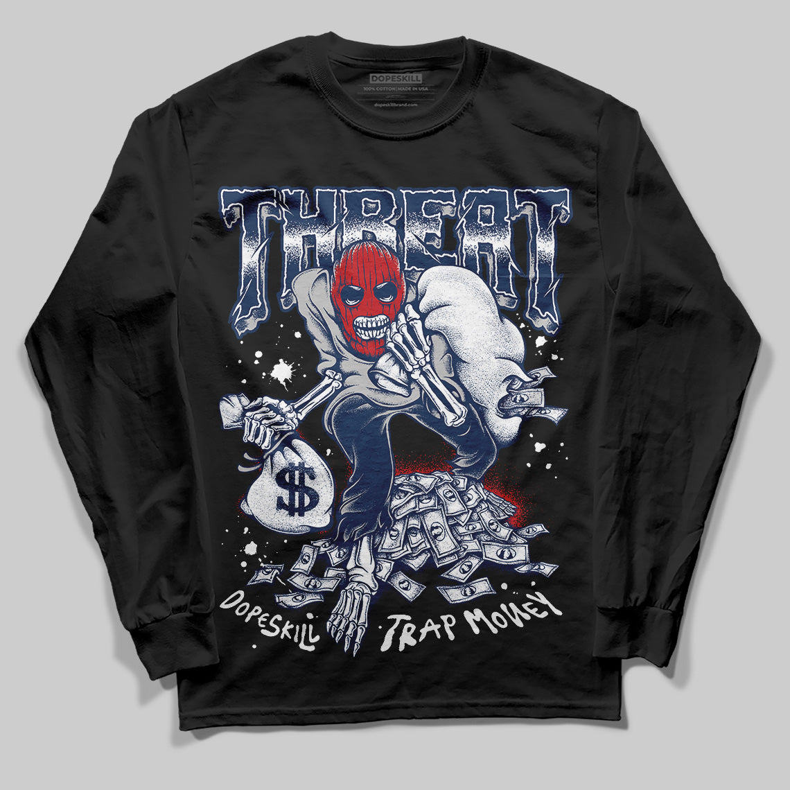 Jordan 4 SB “Summit White/Navy” DopeSkill Long Sleeve T-Shirt Threat Graphic Streetwear - Black