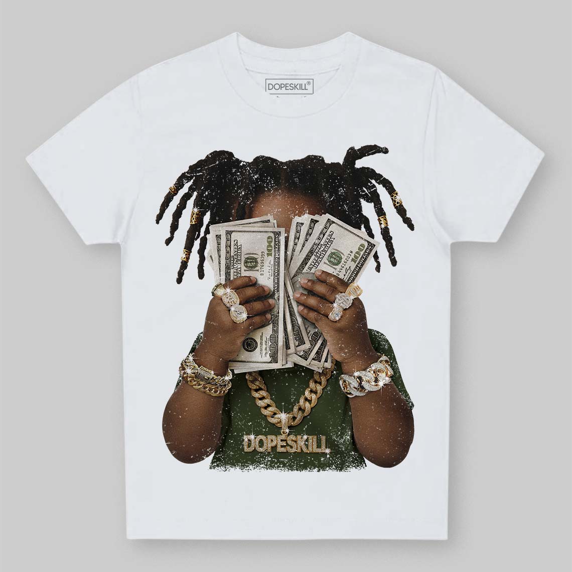 Olive Sneakers DopeSkill Toddler Kids T-shirt Rich Youth Graphic Streetwear  - White 