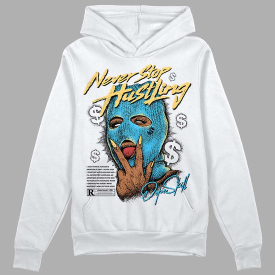 Jordan 13 Retro University Blue DopeSkill Hoodie Sweatshirt Never Stop Hustling Graphic Streetwear - White 