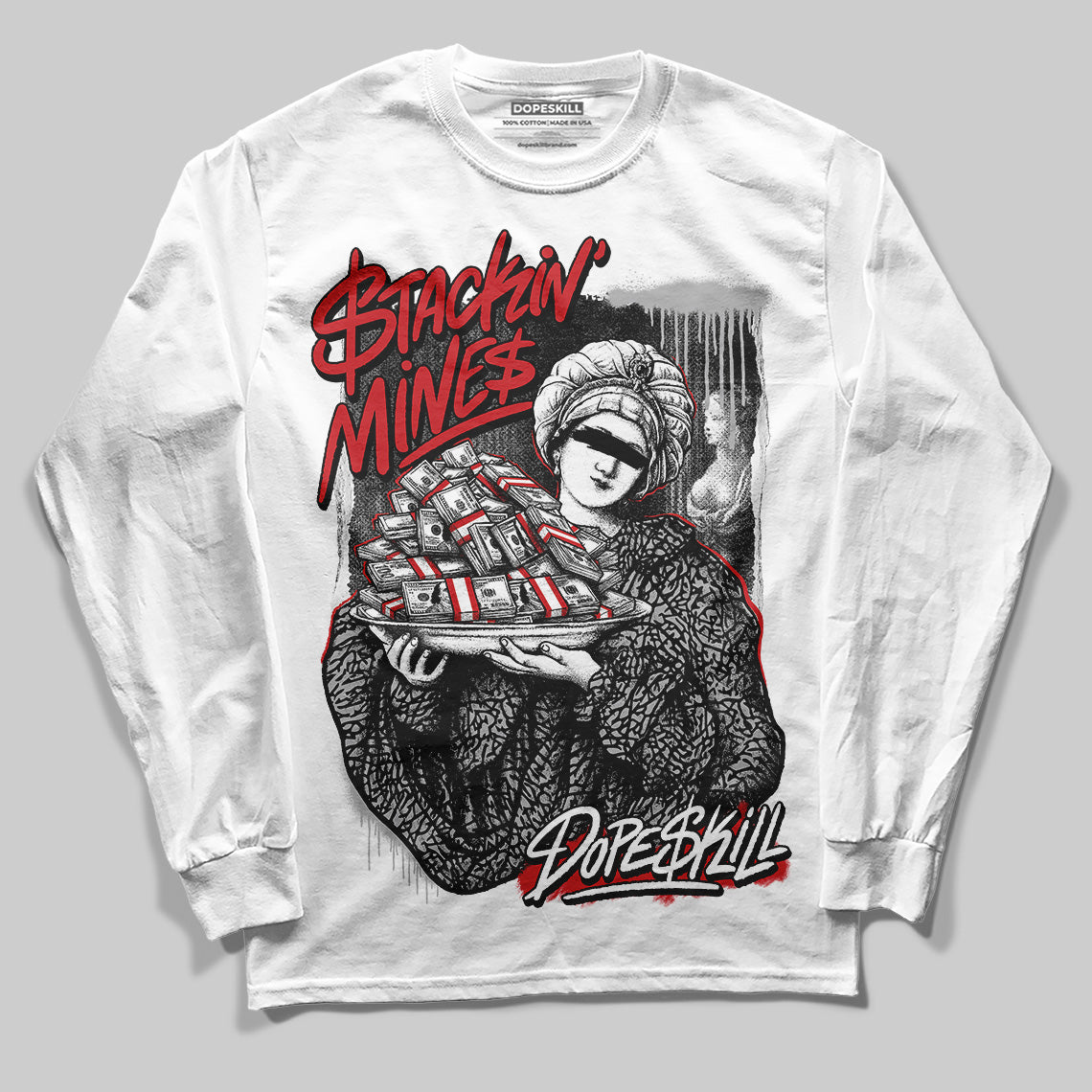 Jordan 3 OG “Black Cement” DopeSkill Long Sleeve T-Shirt Stackin Mines Graphic Streetwear - White