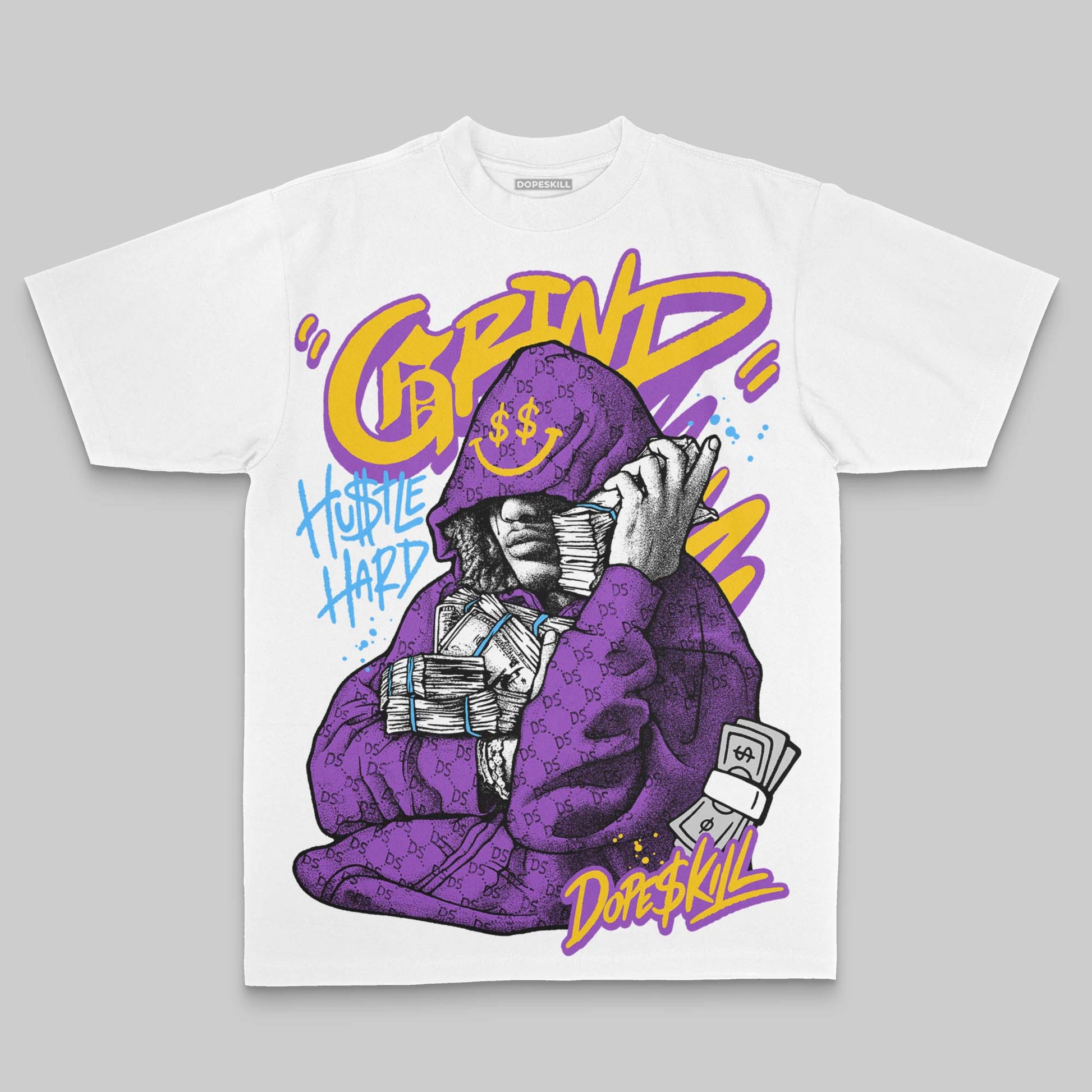 Purple Oversize Print Grind Pray DopeSkill Graphic Premium T-shirt Streetwear - White