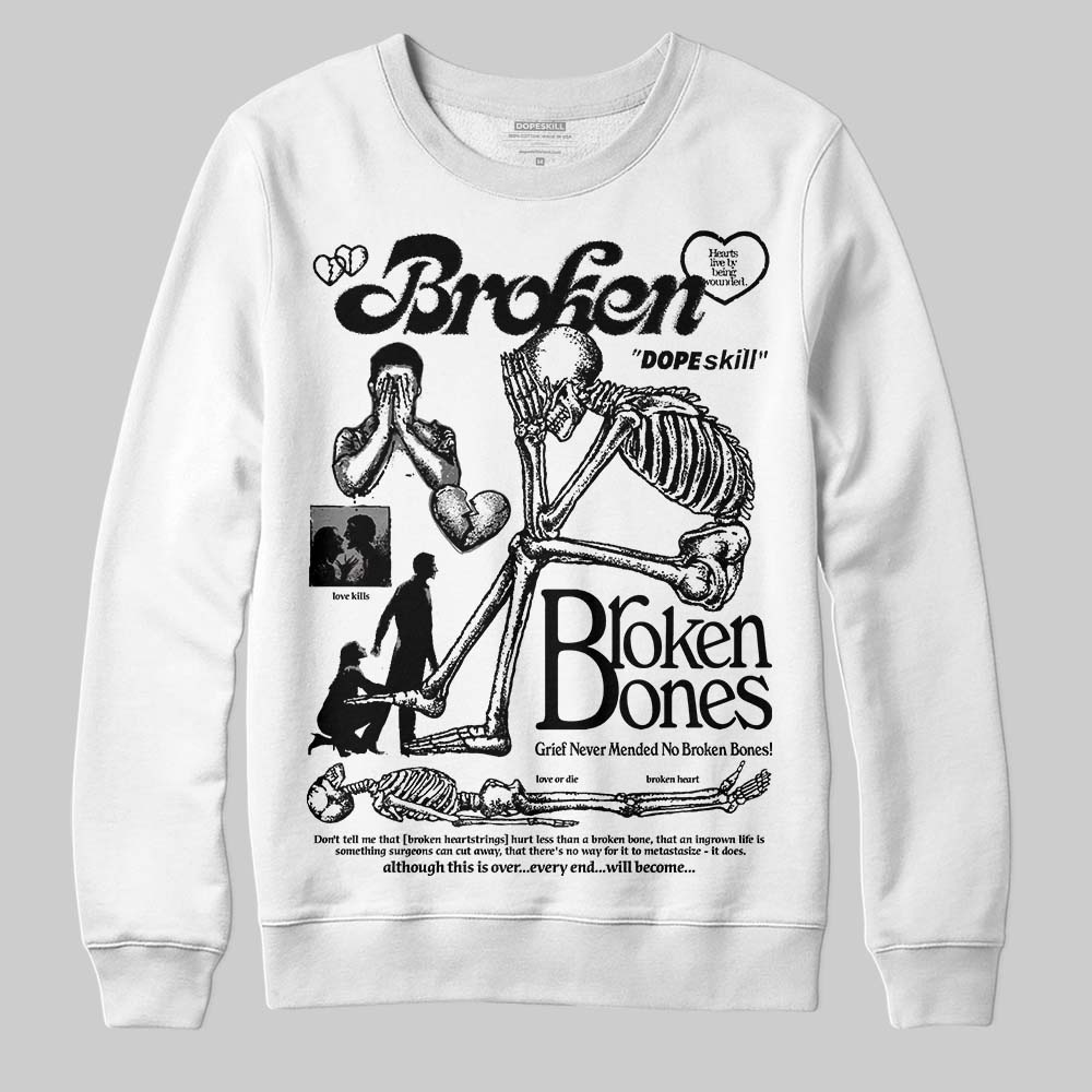 Jordan 4 “Black Cat” (2025) DopeSkill Sweatshirt Broken Bones Graphic Streetwear - White