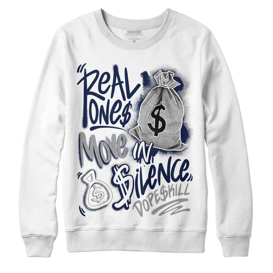 Jordan Spiz’ike Low “White/Obsidian” DopeSkill Sweatshirt Real Ones Move In Silence Graphic Streetwear - WHite