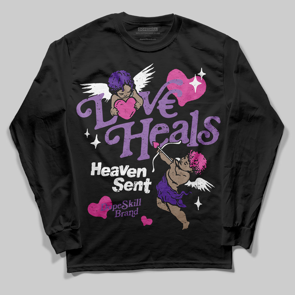 PURPLE Sneakers DopeSkill Long Sleeve T-Shirt New Love Heals Graphic Streetwear - Black