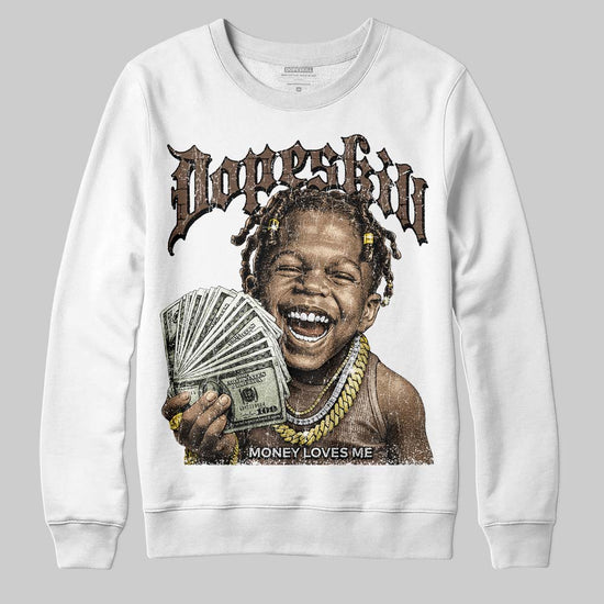 A Ma Maniére x Air Jordan 4 “Dark Mocha” DopeSkill Sweatshirt Money Loves Me Graphic Streetwear - White