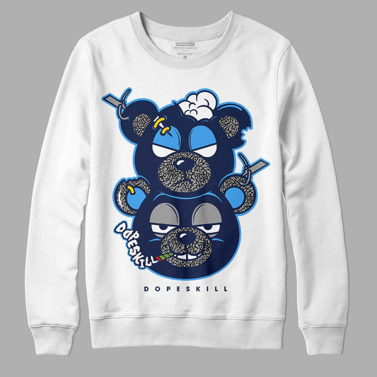 Jordan 3 "Midnight Navy" DopeSkill Sweatshirt New Double Bear Graphic Streetwear - White 