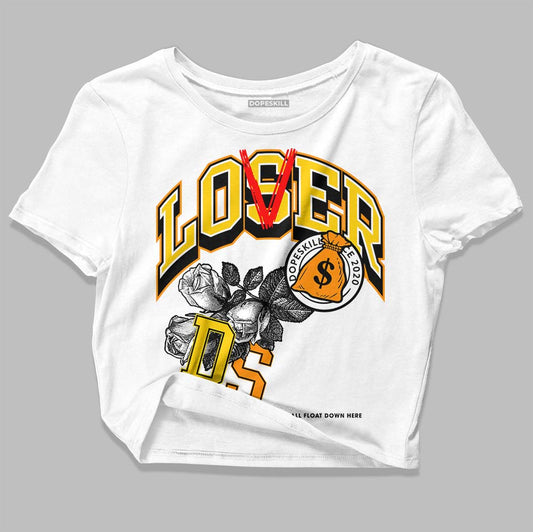 Jordan 6 “Yellow Ochre” DopeSkill Women's Crop Top Loser Lover Graphic Streetwear - White