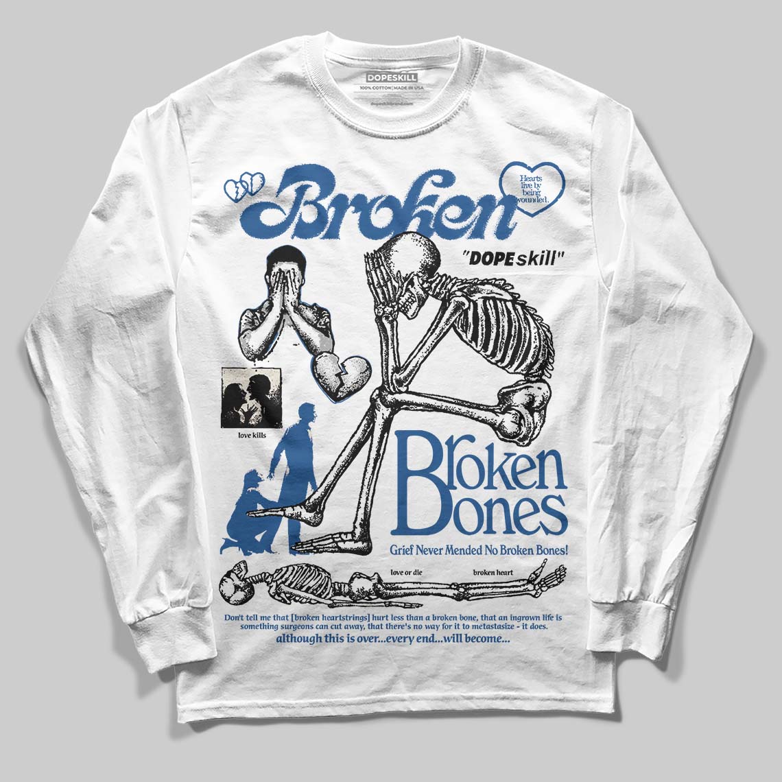 Jordan 1 Low OG “Storm Blue” DopeSkill Long Sleeve T-Shirt Broken Bones Graphic Streetwear - White 