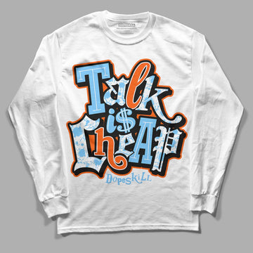 Dunk Low Futura University Blue DopeSkill Long Sleeve T-Shirt Talk Is Chip Graphic Streetwear - White