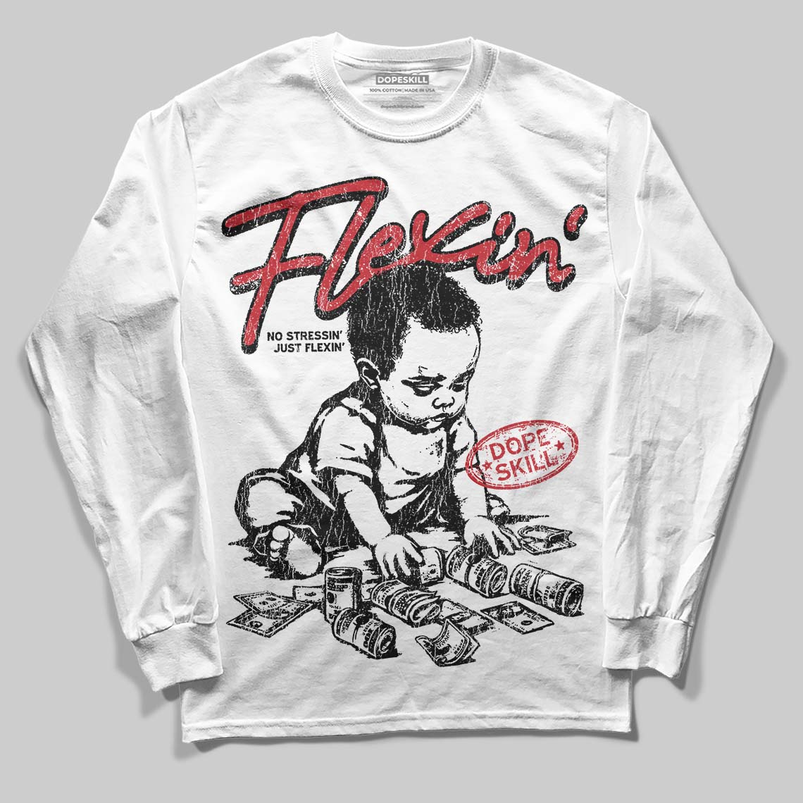 Jordan 5 Retro Fire Red Black Tongue (2025) DopeSkill Long Sleeve T-Shirt Flexin' Graphic Streetwear - White