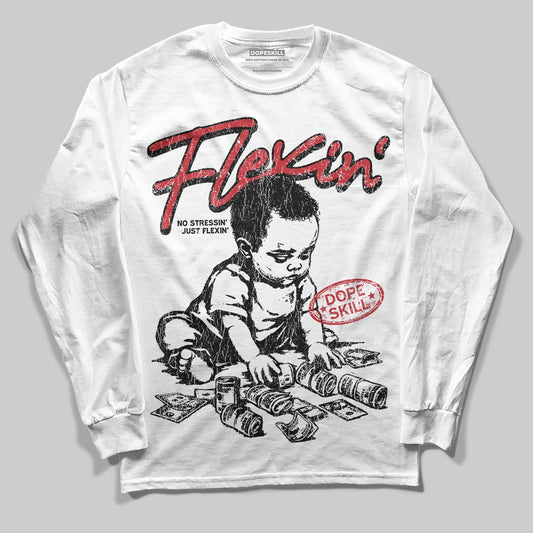 Jordan 5 Retro Fire Red Black Tongue (2025) DopeSkill Long Sleeve T-Shirt Flexin' Graphic Streetwear - White