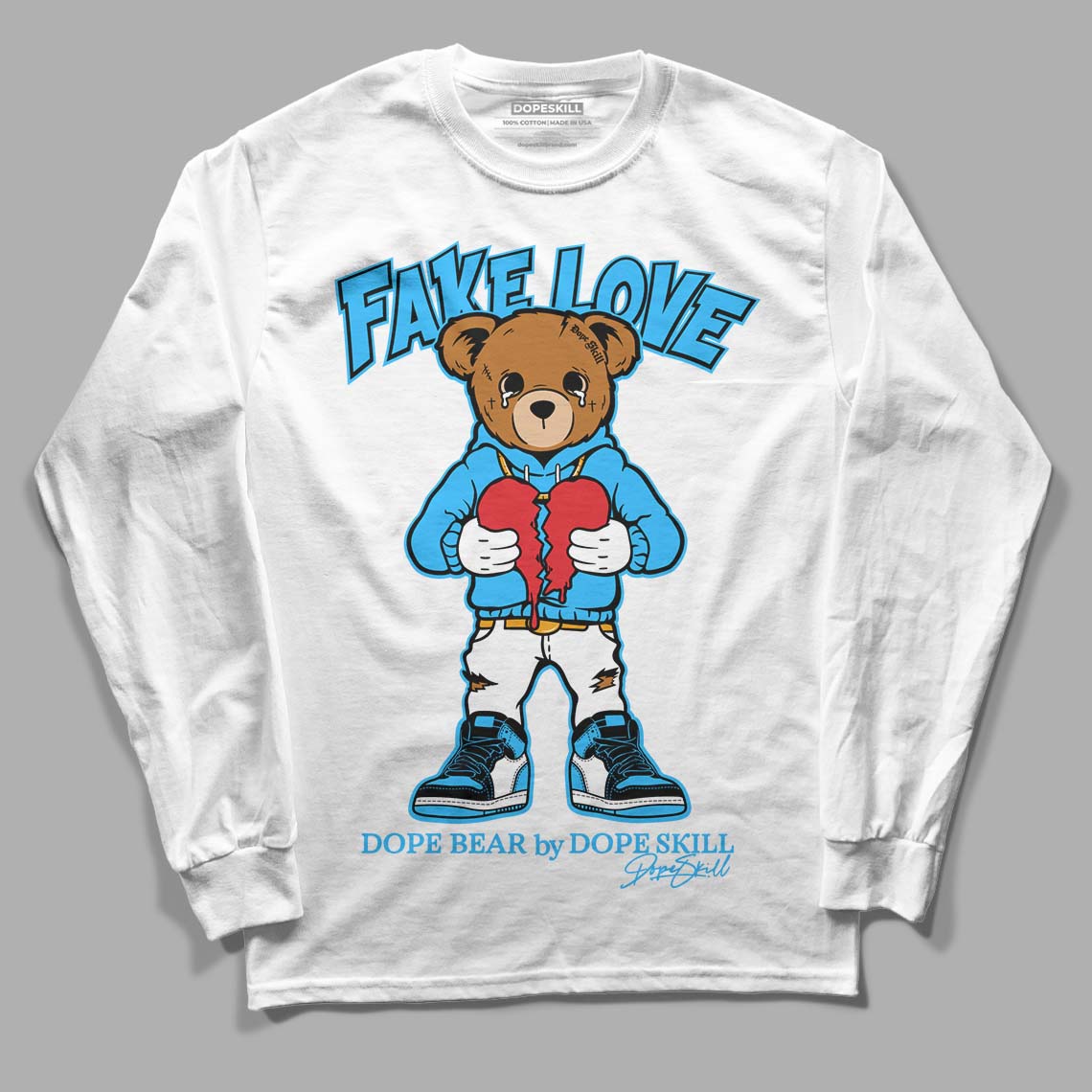 Jordan 1 High Retro OG “University Blue” DopeSkill Long Sleeve T-Shirt Fake Love Graphic Streetwear - White