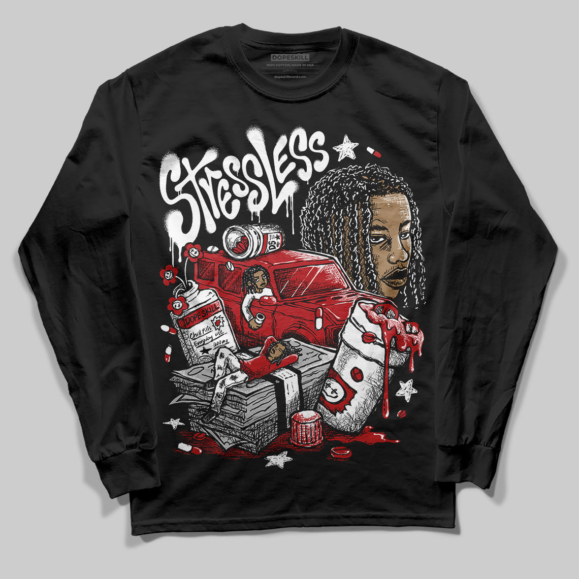 Jordan 1 Retro High OG Black Toe Reimagined DopeSkill Long Sleeve T-Shirt Stressless Graphic Streetwear - Black