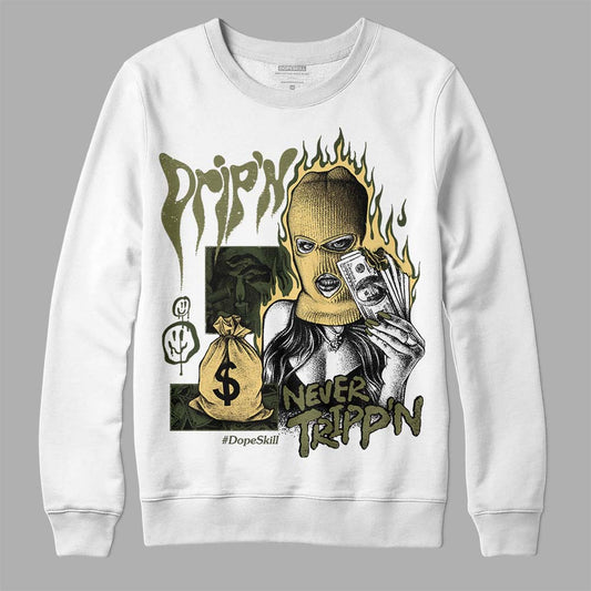 Jordan 4 Retro SE Craft Medium Olive DopeSkill Sweatshirt Drip'n Never Tripp'n Graphic Streetwear - White