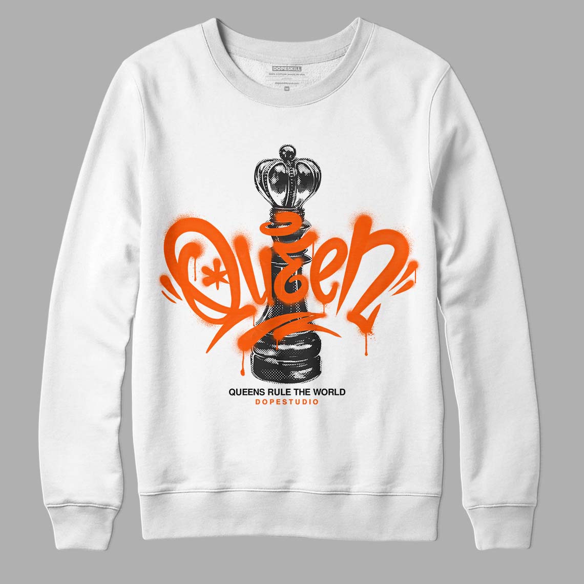 Jordan 12 Retro Brilliant Orange DopeSkill Sweatshirt Queen Chess Graphic Streetwear - White